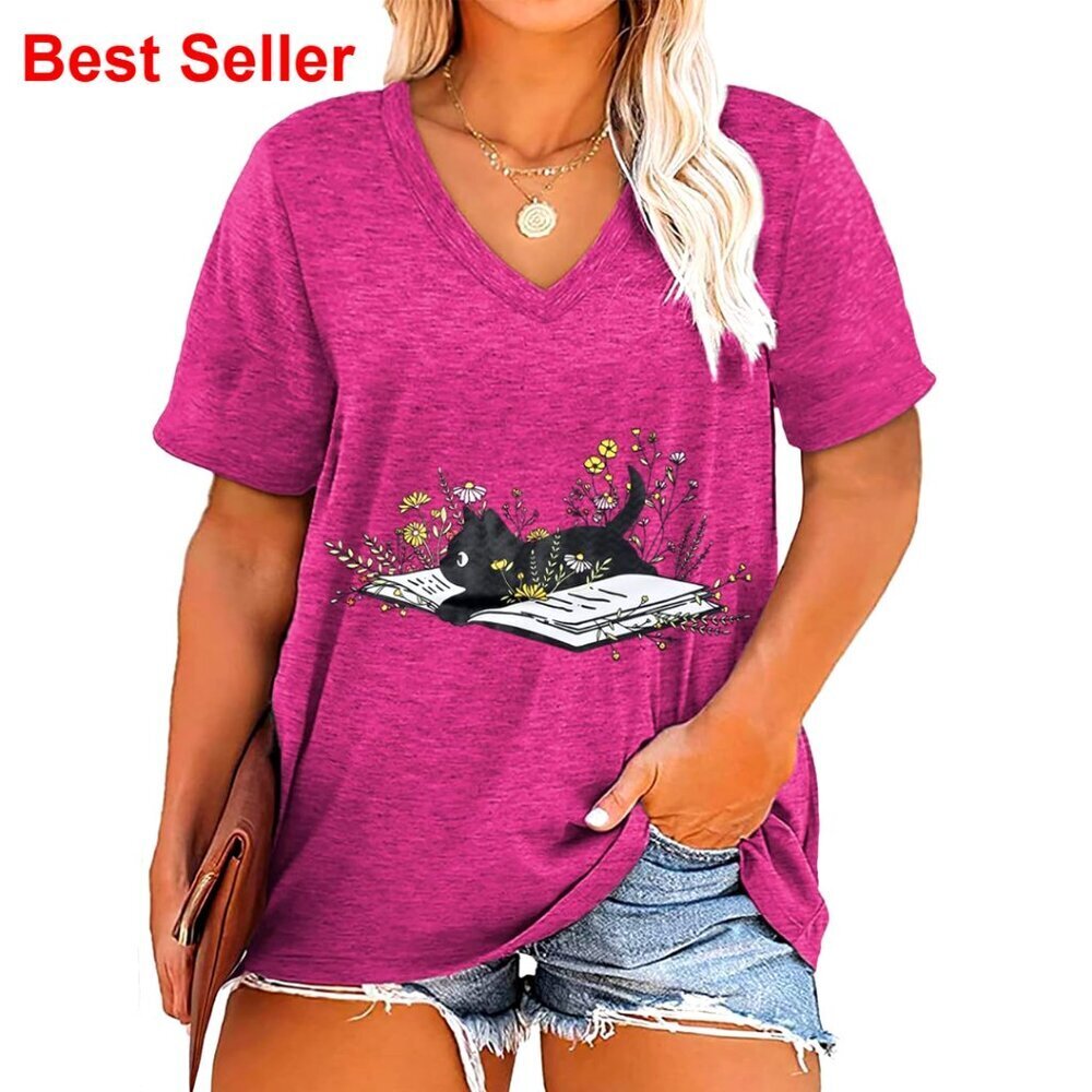 Plus Size V-Neck Western Graphic Tee, Cotton Polyester, Regular Fit